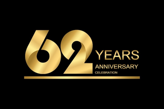62 year anniversary vector banner template gold icon isolated on black background
