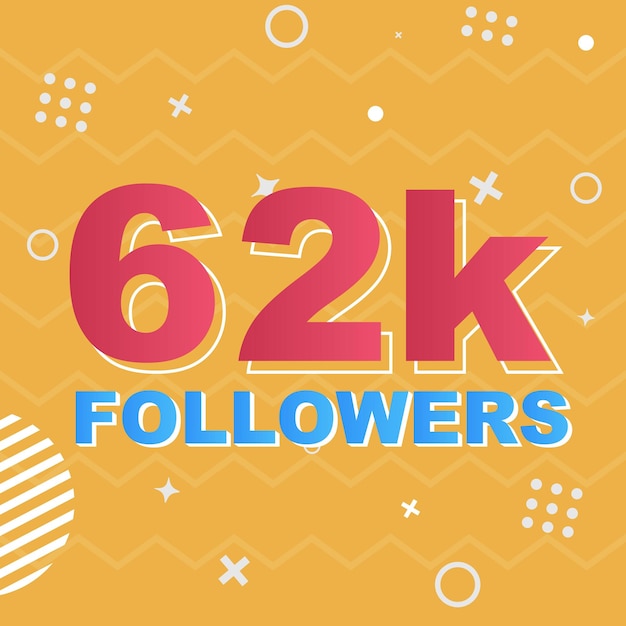Vettore 62k follower card celebrazione vettore. 62000 follower congratulazioni post modello di social media.