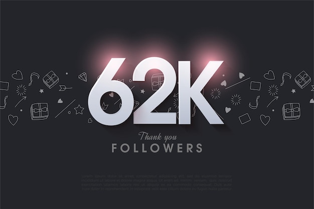 62k followers with bright light effect on every number.