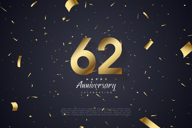 62nd anniversary celebrations with flat gold numbers.