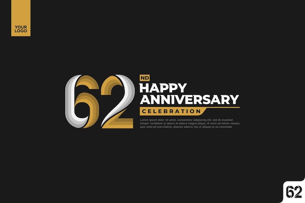 62nd happy anniversary celebration with gold and silver on black background