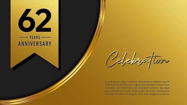 62th anniversary template design with golden pattern and ribbon for anniversary celebration event