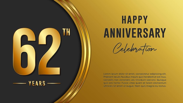 Vector 62th year anniversary template design with golden texture golden number vector