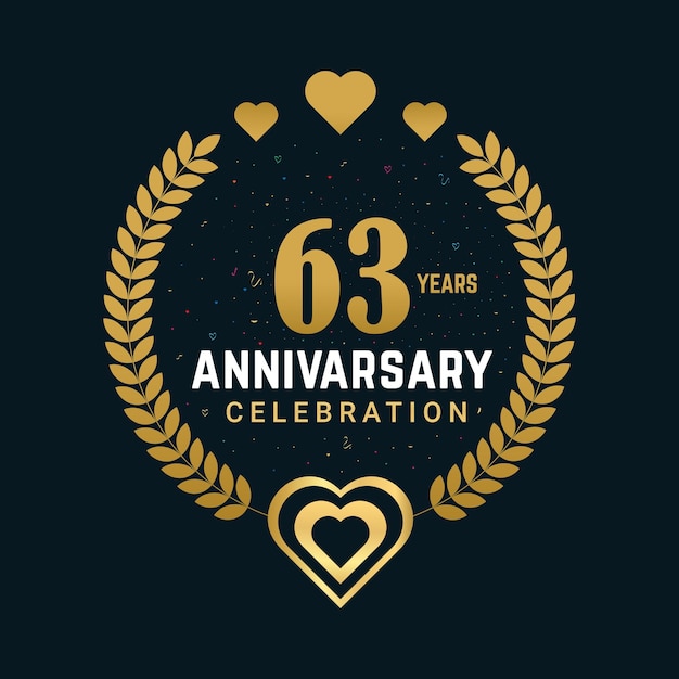 Vector 63 years anniversary celebration design with golden design and background