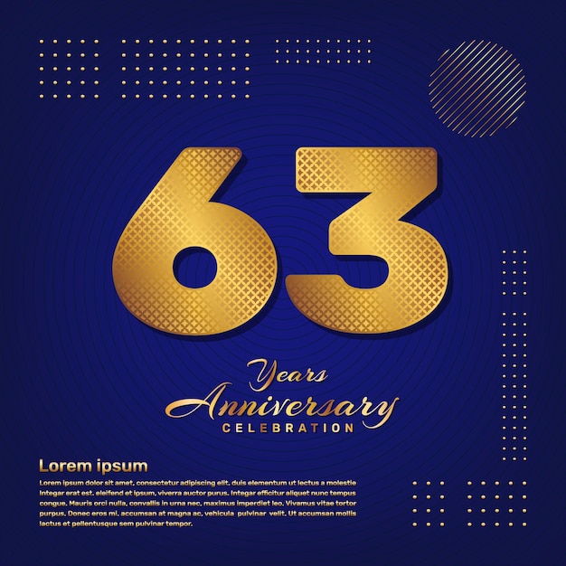 63e verjaardag sjabloonontwerp met een gouden patroon nummerstijl geïsoleerd op een blauwe achtergrond