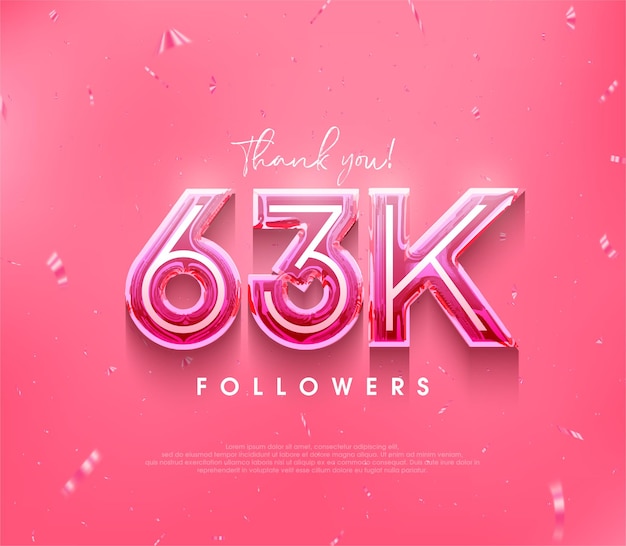 63k followers design for a thank you in a soft pink color