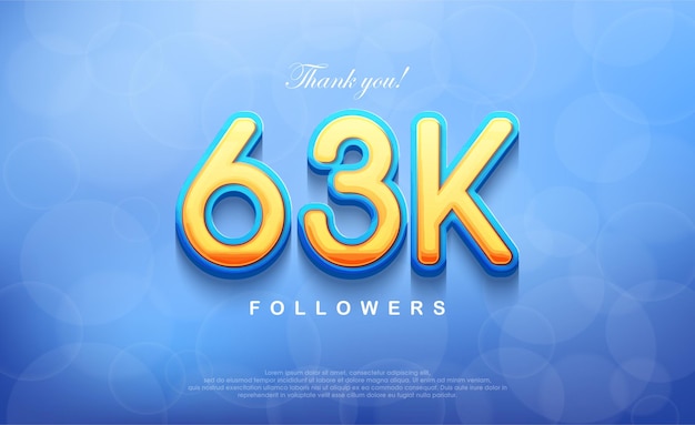 63k number for thanking followers unique bokeh blue background