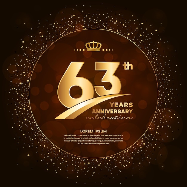 63th anniversary logo with gold numbers and glitter isolated on a gradient background