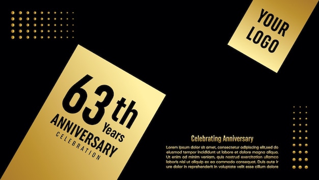 Vector 63th anniversary template design in gold color