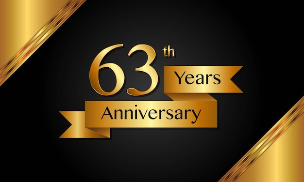 63th Anniversary template design with golden ribbon Vector template illustration