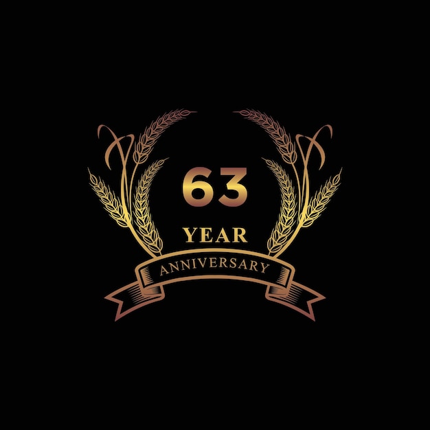 Логотип 63-й золотой годовщины с вектором лаврового венка с кольцом и лентой