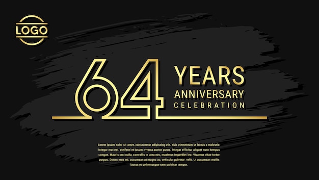 64 jaar jubileum viering verjaardag viering sjabloonontwerp met gouden kleur geïsoleerd op zwarte borstel achtergrond vector sjabloon illustratie