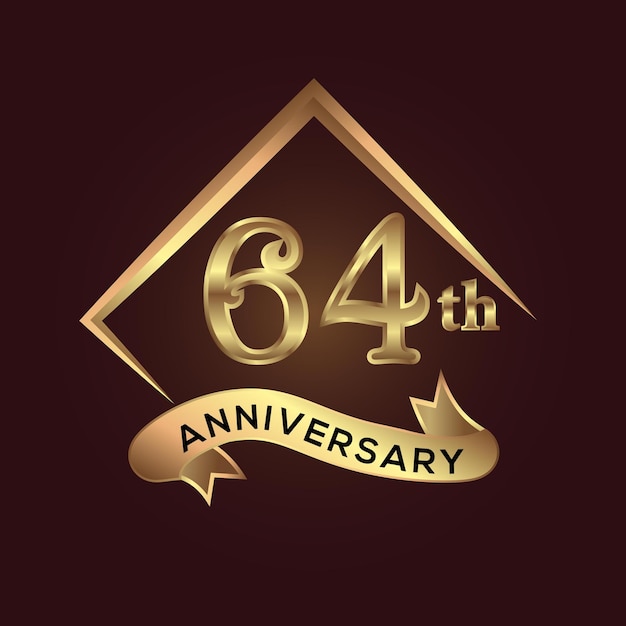 64周年記念。正方形と優雅な黄金色が分離された記念日のロゴ。