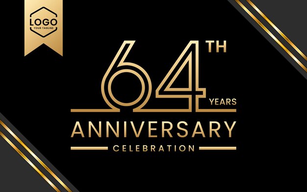 64 year anniversary celebration Anniversary template design with Golden Line Art Vector template