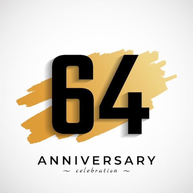 64 year anniversary celebration with gold brush symbol isolated on white background