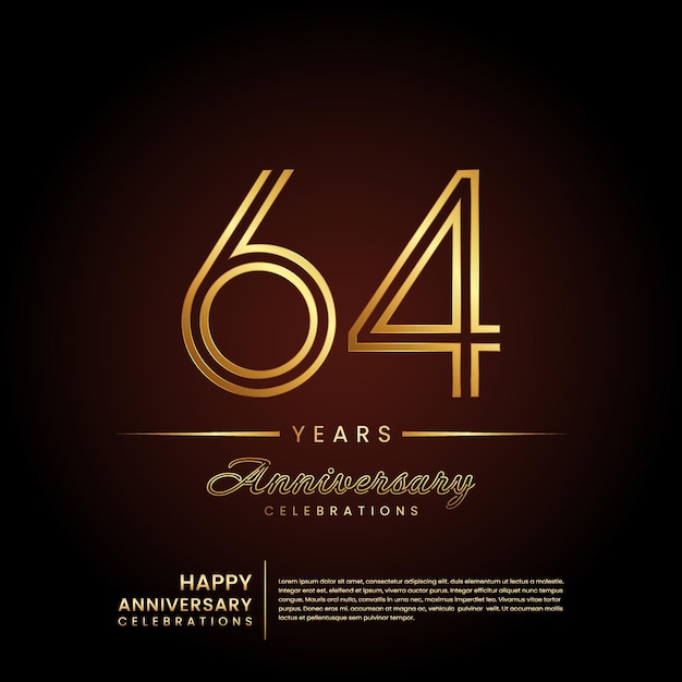 64 year anniversary template design in golden color