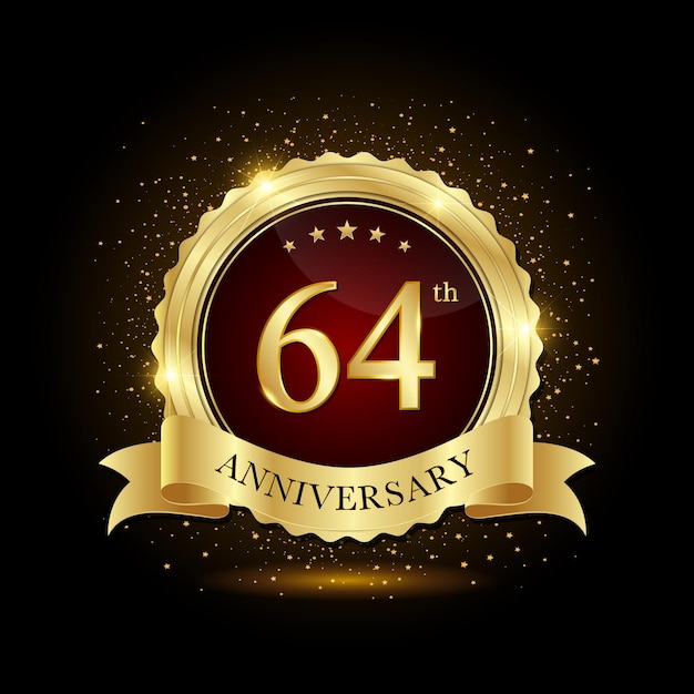 64e verjaardag Gouden embleemontwerp voor verjaardagsgebeurtenis Jubileumlogo Jubileumsjabloon