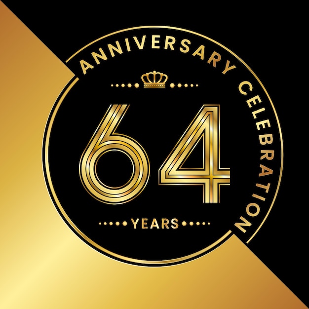 64th Anniversary Anniversary celebration logo design with golden number Logo Vector Template