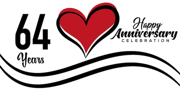 Логотип празднования 64-летия прекрасное красное сердце абстрактный векторный дизайн шаблона иллюстрации.