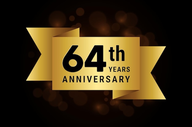 64th anniversary celebration template design with gold ribbon Logo vector illustration