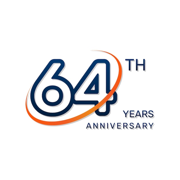 64th anniversary logo with blue numbers and an orange ring in simple and luxury style