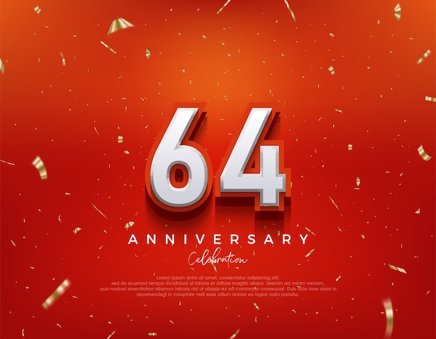 멋진 빨간 배경에 색 3D 숫자를 가진 64 주년 기념 프리미엄 터 배경 인사 및 축하
