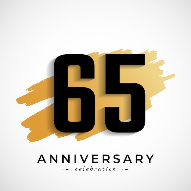 65 year anniversary celebration with gold brush symbol isolated on white background