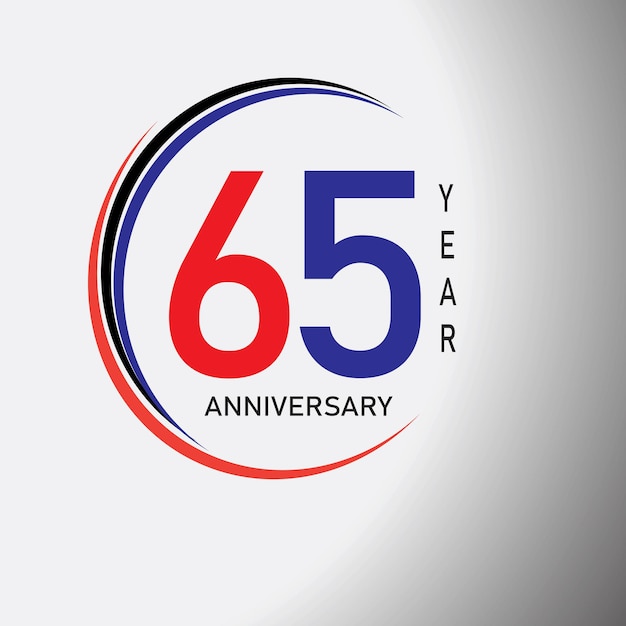 65 year anniversary logotype with single line red and blue color for celebration