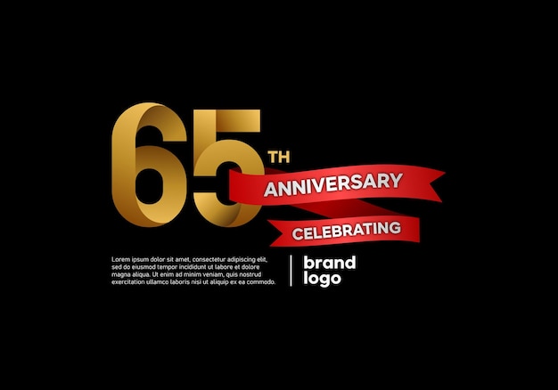 65 years anniversary icon logo design with gold and red emblem on black background
