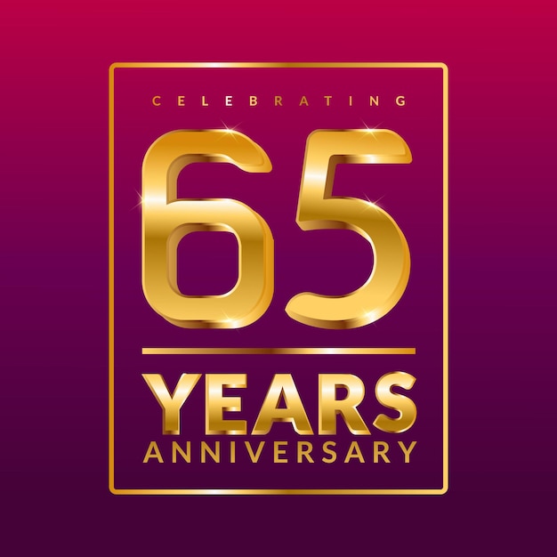 65 years anniversary vector banner template birthday celebration banner with golden numbers