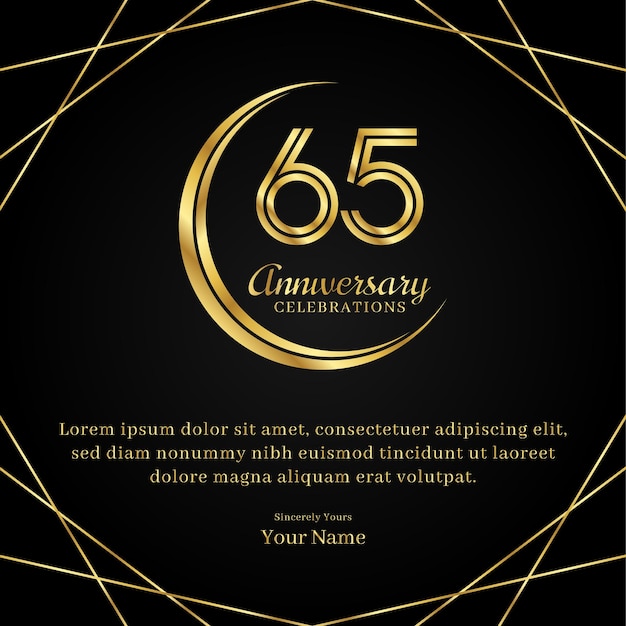 65 years anniversary with a half moon design double lines of gold color numbers and text anniversary celebrations on a luxurious black and gold background