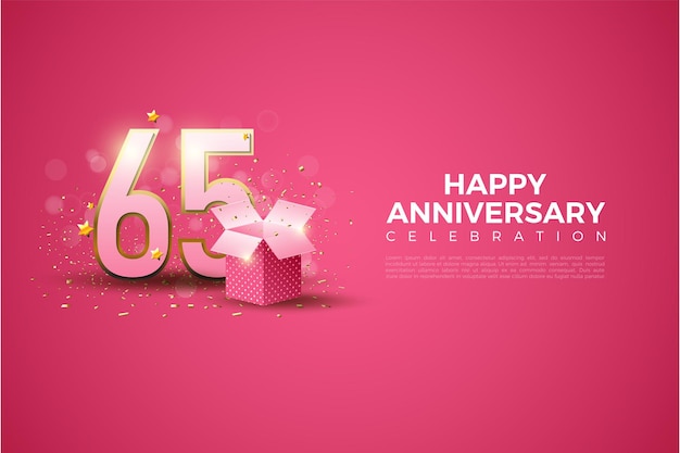 65th anniversary background with realistic 3d gift box illustration.