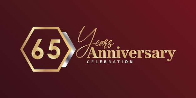 65th Year Anniversary Celebration Golden and Silver Color with Hexagon Shape for Celebration Event.