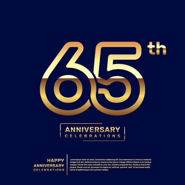 65th year anniversary logo design with a double line concept in gold color