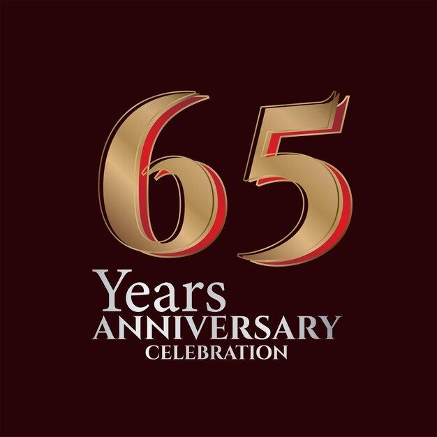 65th years anniversary logo gold and red colour isolated on elegant background vector design