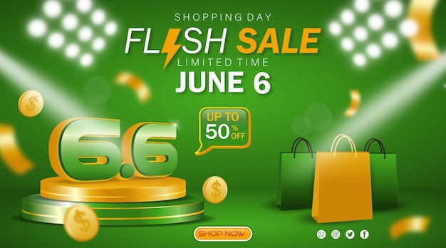 66 flash sale june 6 limited offer promotion banner design web or social media template