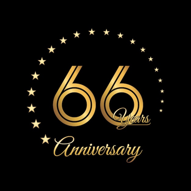 66 jaar jubileum logo-ontwerp met gouden kleur Handschriftstijl Line Art Logo Vector Template