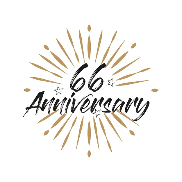 Vector 66 jaar verjaardag retro sjabloon. vintage logo 66e jaar met lint en vuurwerk vectorontwerp