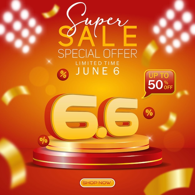 66 online super sale june 6 banner template with podium product