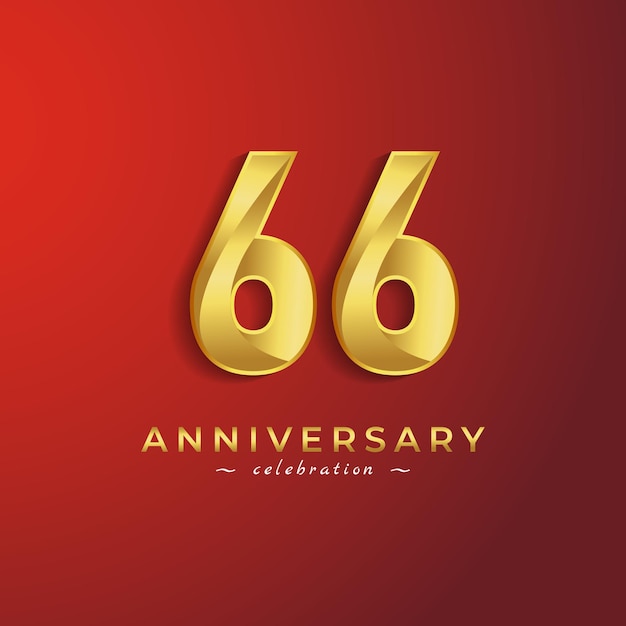 66 Year Anniversary Celebration with Golden Shiny Color for Celebration Isolated on Red Background