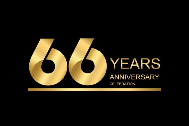 Vector 66 year anniversary vector banner template gold icon isolated on black background