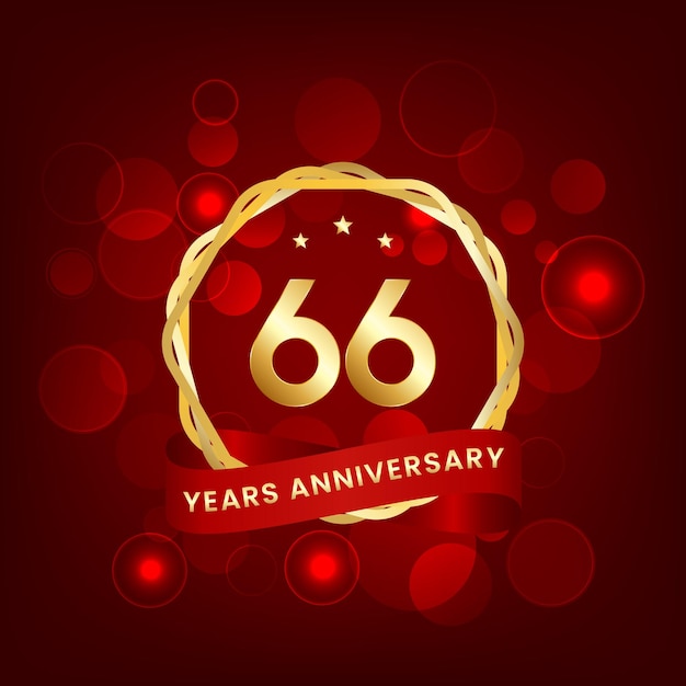 Vector 66 years anniversary anniversary template design with gold number and red ribbon design for event invitation card greeting card banner poster flyer book cover and print vector eps10