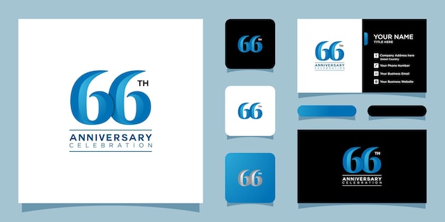 66 Years Anniversary Celebration, Number Vector Template with business card design Premium Vector