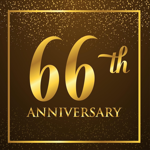 Modello di logo dell'anniversario di 66 anni su colore oro. celebrare gli elementi di design dei numeri d'oro