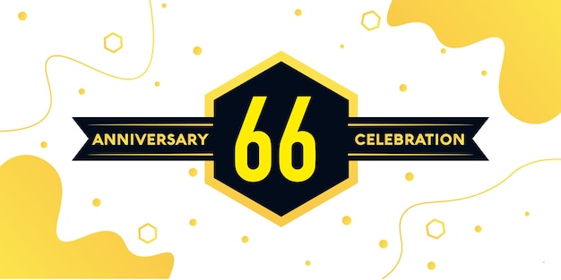 Vector 66 years anniversary logo vector design with yellow geometric shape with black on white background