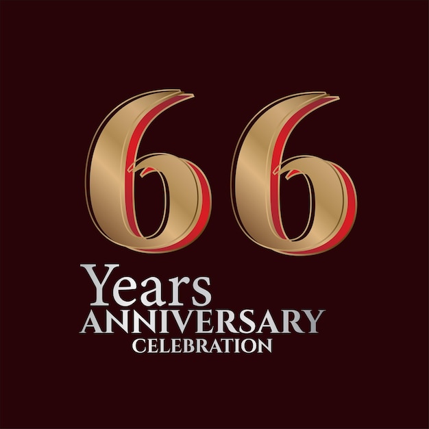 Vector 66e jaar verjaardag logo goud en rode kleur geïsoleerd op elegante achtergrond vector design.