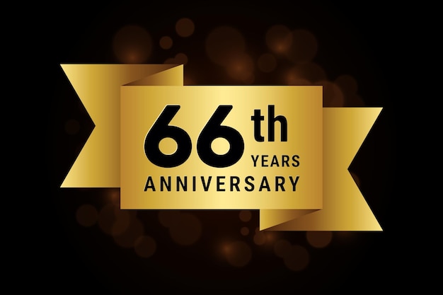 66th anniversary celebration template design with gold ribbon Logo vector illustration