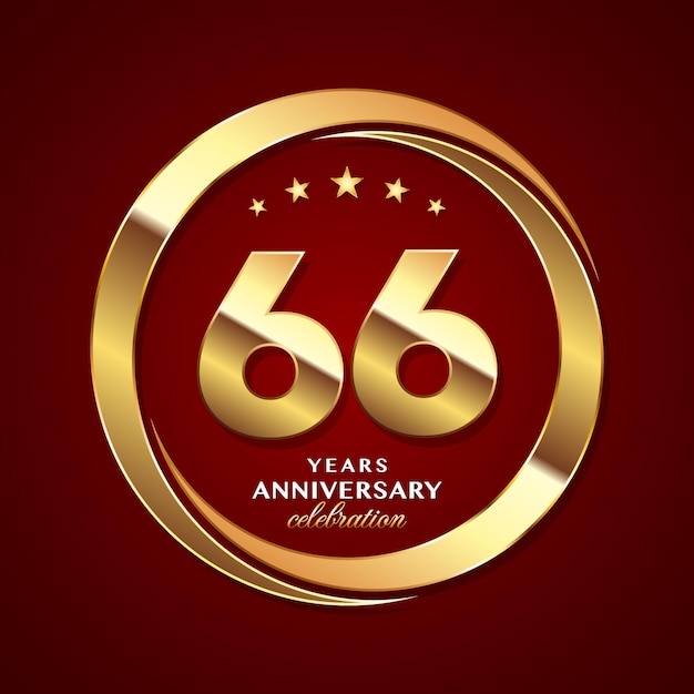 Design del logo del 66° anniversario con illustrazione del modello vettoriale del logo in stile anello in oro lucido