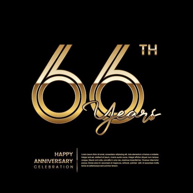 66th anniversary logo with double line style Gold line art design Logo Vector Template