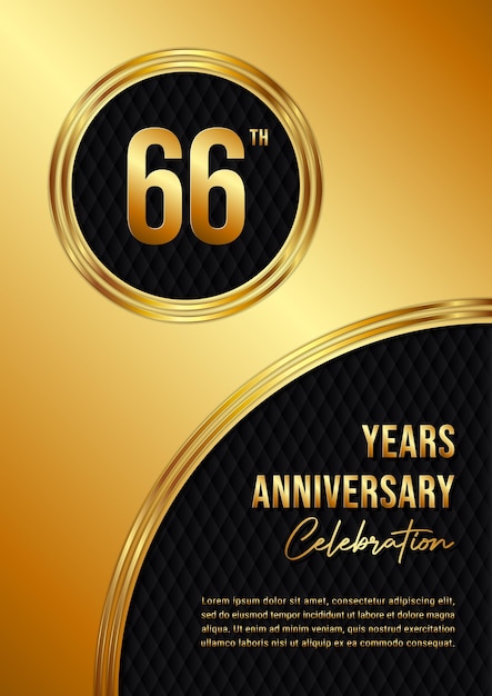 Vettore 66° anniversario design del logo di lusso con anello dorato testo in stile scritto a mano logo vector template